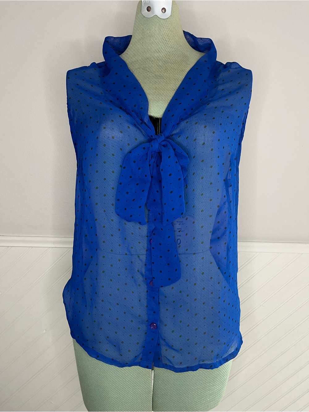 Going Out Shirt! Guess Y2K Blue Polka Dot Blouse with Black Dots